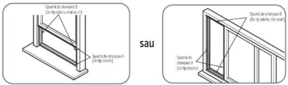 Spumă de etanșare B (De tip adeziv, mai scurt) Spumă de etanșare A (de tip adeziv) sau Spumă de etanșare B (De tip adeziv, mai scurt) Spumă de etanșare A (de tip adeziv)