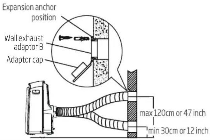 Expansion anchor position Wall exhaust adaptor B Adaptor cap max 120cm or 47 inch min 30cm or 12 inch