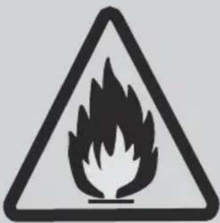 Warning sign depicting a flame symbol in a triangular frame