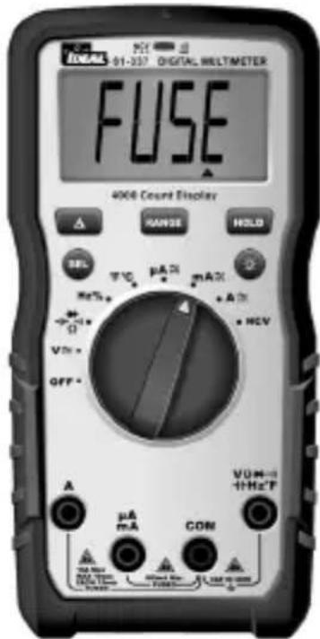 LINEAR 01-337 DIGITAL WELTMEETER FUSE 4006 Count Display RANGE HOLD SEL T°C μA20 mA20 Hz% + A + HCV VDr + OFF - A μA mA CON VOUT=11+Hz°F RUNS RUN RUNS RUN
