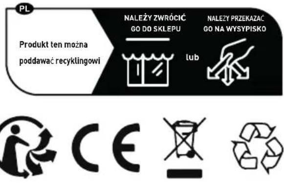 PL Produkt ten można poddawać recyklingowi NALEŻY ZWRÓCIĆ GO DO SKLEPU NALEŻY PRZEKAZAĆ GO NA WYSYPISKO lub CE
