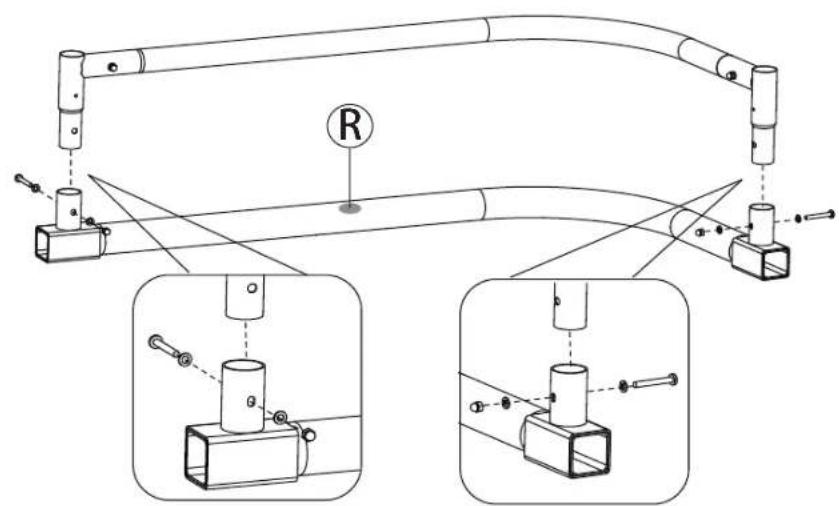 Technical diagram showing mechanical assembly with labeled components and two inset views of a cylindrical component.