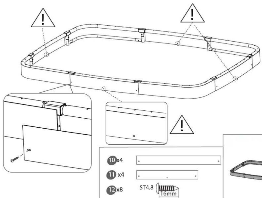 Technical diagram of a mechanical component with warning indicators and dimensional specifications including 10x4, 11x4, and 12x8 dimensions.