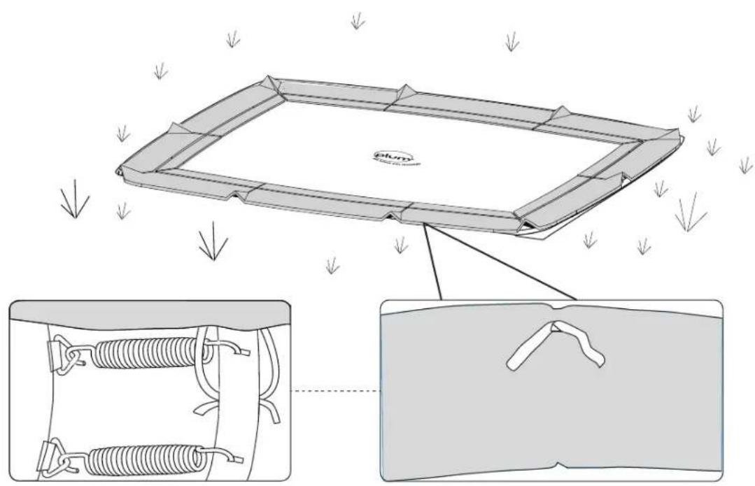 Diagram illustrating a slide frame installation with spring and coiled cable, showing structural details and directional arrows.