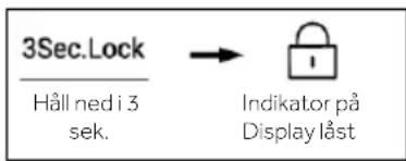 3Sec.Lock Håll ned i 3 sek. → Indikator på Display låst