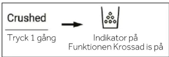 graph LR A["Crushed\nTryck 1 gång"] --> B["Indikator på\nFunktionen Krossad is på"]