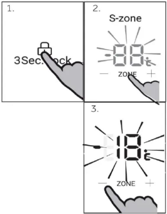 1. 3Sec lock 2. S-zone - ZONE + 3. 18 - ZONE +