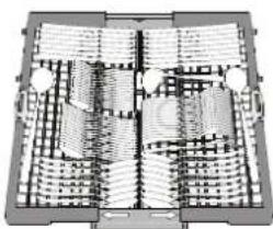 WHIRLPOOL W7F HP43 X - Les couteaux et autres ustensiles avec des bords tranchants doivent être placés dans le panier à couvert avec la pointe vers le bas. - 1