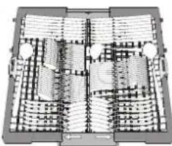 WHIRLPOOL W7I HP42 LO - Les couteaux et autres ustensiles avec des bords tranchants doivent être placés dans le panier à couvert avec la pointe vers le bas. - 1