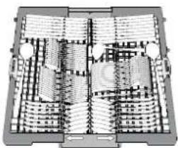 WHIRLPOOL W7F HS41 X - A késeket és egyéb éles eszközöket élükkel lefelé rakja a kosárba. A kosarat mindig az alsó kosár elejére helyezze. - 1