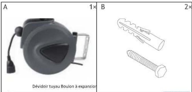 A 1× B 2× Dévidoir tuyau Boulon à expansion