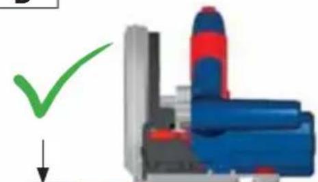 Diagram showing a mechanical assembly with blue and red components and a green checkmark indicating selection (no text or symbols present)