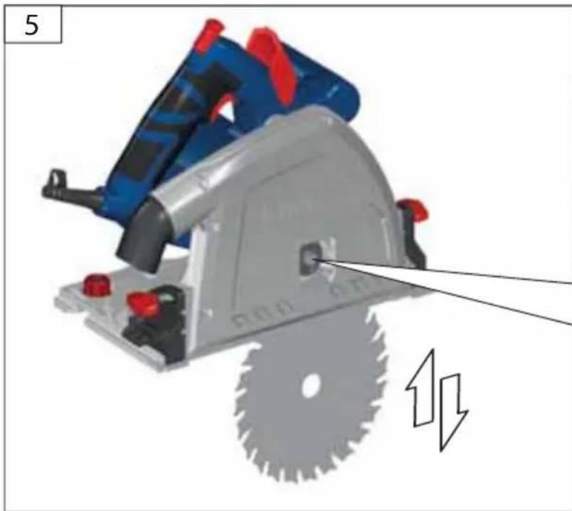 3D rendering of a cut-out saw blade with red and blue blades, showing blade assembly and cutting tool (no text or symbols)