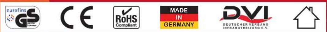 eurofins GS ROHS Schulzer CE RoHS Compliant MADE IN GERMANY DVI DEUTSCHER VERBAND INFRAROTHEIZUNG E.V. ↑
