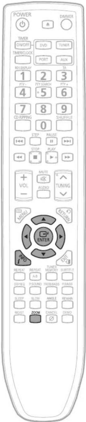POWER DIMMER TIMER ON/OFF DVCD TUNER TIMER/CLOCK PORT AUX ROS DISPLAY TA 1 2 3 PTY- PTY SEARCH PTY+ 4 5 6 7 8 9 CD RIPPING 0 SHUFFLE STEP PAUSE STOP PLAY VOL MUTE AUDIO TUNING CONTMenu RETURN ENTER REPEAT REPEAT TUNER MEMORY SUBTITLE A-B DISP/EQ P/SOUND TREEBASS P/BASS SLEEP BLOW ANGLE REMARK MOIST ZOOM CANCEL DEMO