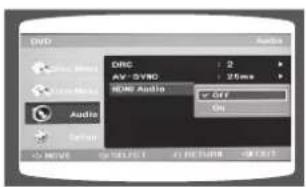 DVD Audio AV: 2 AV: 5VND AV: 3Vrms HDMI Audio OFF On Audio Default MOVE For Select For Remove OK