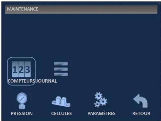 MAINTENANCE 123 COMPTEURS JOURNAL PRESSION CELLULES PARAMÈTRES RETOUR