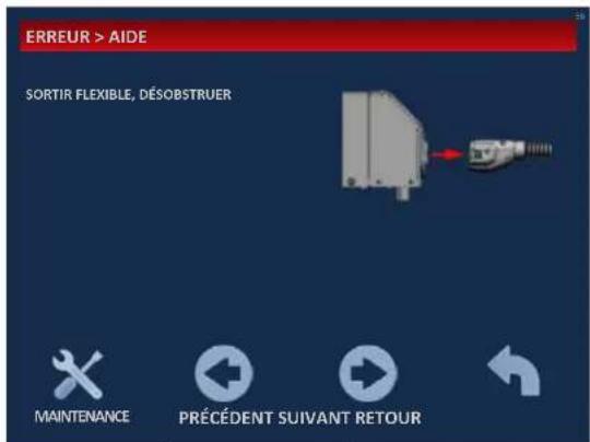 ERREUR > AIDE SORTIR FLEXIBLE, DÉSOBSTRUER MAINTENANCE PRÉCÉDENT SUIVANT RETOUR