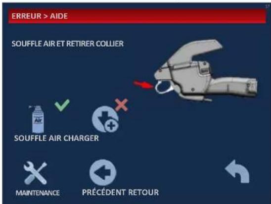 ERREUR > AIDE SOUFFLE AIR ET RETIRER COLLIER SOUFFLE AIR CHARGER MAINTENANCE PRÉCÉDENT RETOUR