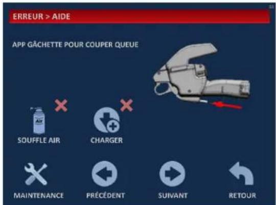 ERREUR > AIDE APP GACHETTE POUR COUPER QUEUE SOUFFLE AIR CHARGER MAINTENANCE PRÉCÉDENT SUIVANT RETOUR