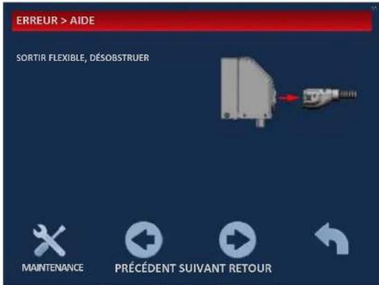 ERREUR > AIDE SORTIR FLEXIBLE, DÉSOBSTRUER MAINTENANCE PRÉCÉDENT SUIVANT RETOUR
