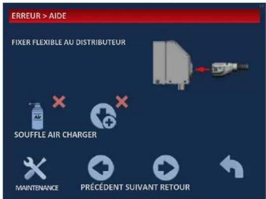ERREUR > AIDE FIXER FLEXIBLE AU DISTRIBUTEUR SOUFFLE AIR CHARGER MAINTENANCE PRÉCÉDENT SUIVANT RETOUR