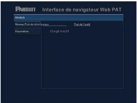 Panouit Interface de navigateur Web PAT Module Réseau état du distributeur État de l'outil Paramètres Chargé Inactif
