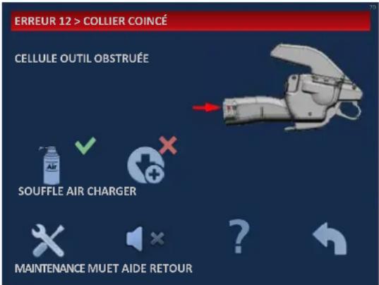ERREUR 12 > COLLIER COINCÉ CELLULE OUTIL OBSTRUÉE SOUFFLE AIR CHARGER MAINTENANCE MUET AIDE RETOUR