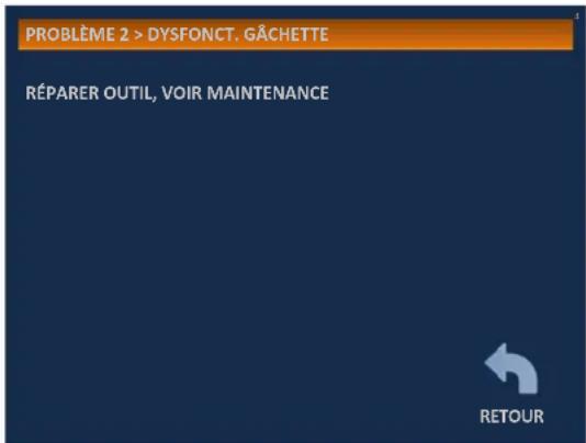 PROBLÈME 2 > DYSFONCT. GÂCHETTE RÉPARER OUTIL, VOIR MAINTENANCE RETOUR