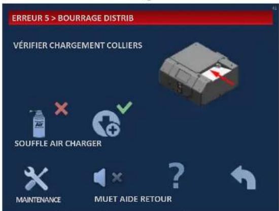 ERREUR 5 > BOURRAGE DISTRIB VÉRIFIER CHARGEMENT COLLIERS SOUFFLE AIR CHARGER MAINTENANCE MUET AIDE RETOUR