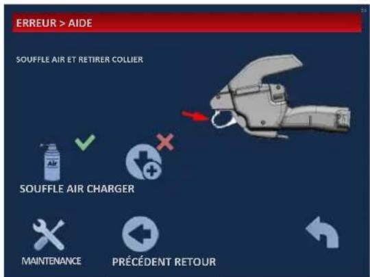 ERREUR > AIDE SOUFFLE AIR ET RETIRER COLLIER SOUFFLE AIR CHARGER MAINTENANCE PRÉCÉDENT RETOUR