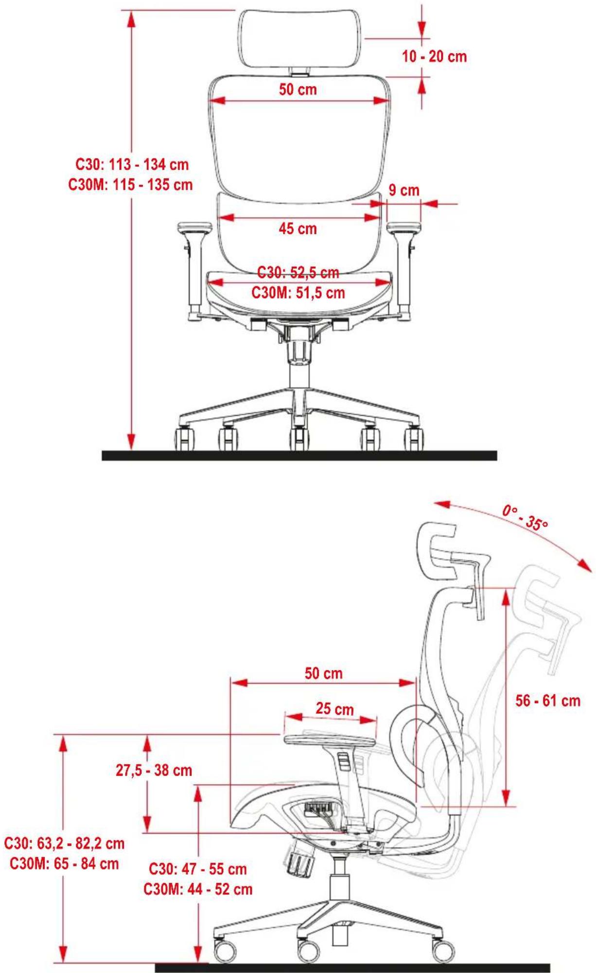 Sharkoon OfficePal C30M - Dimensions - 1