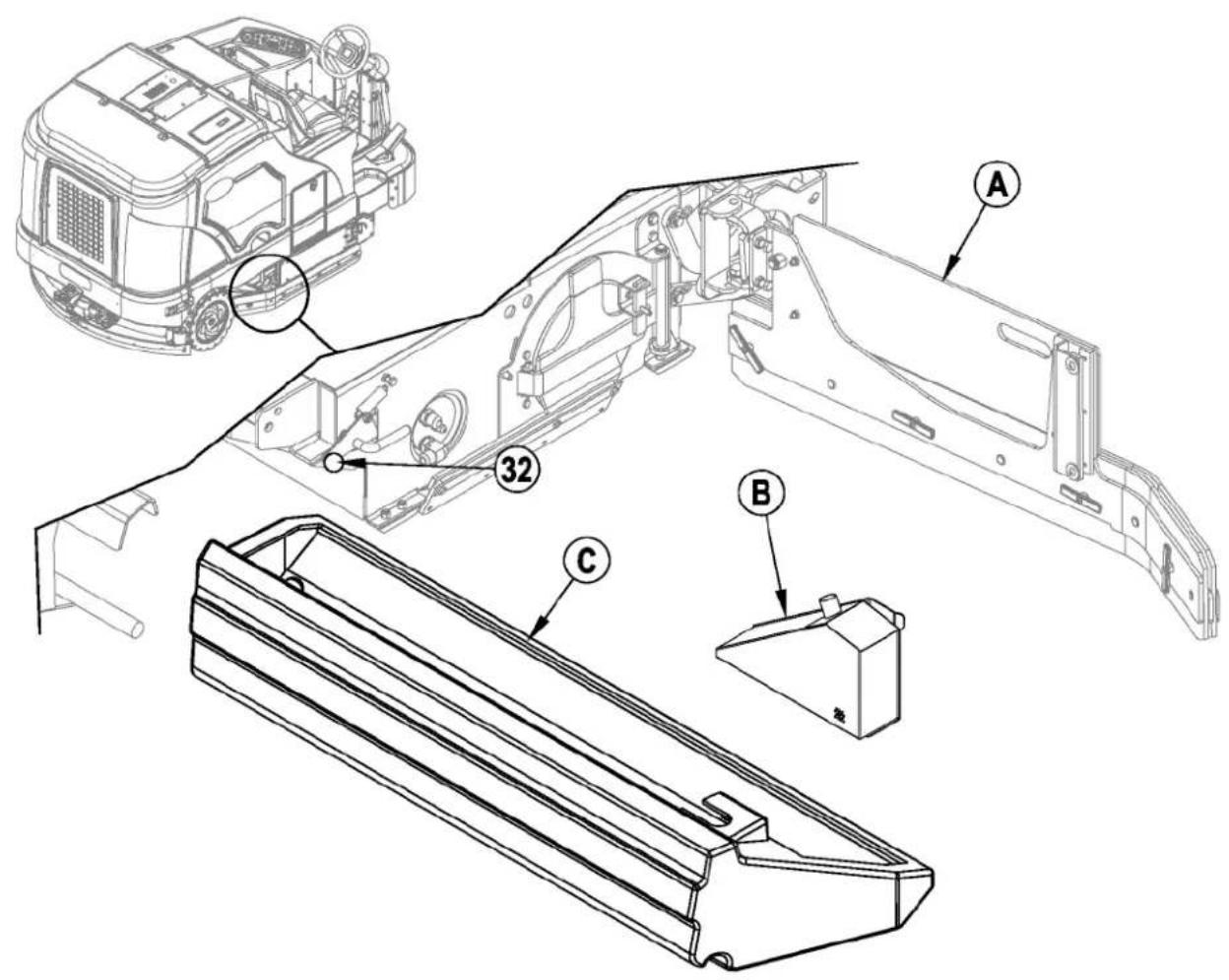 Technical diagram of an electric vehicle chassis with labeled components including front wheel, chassis frame, battery pack, and housing.