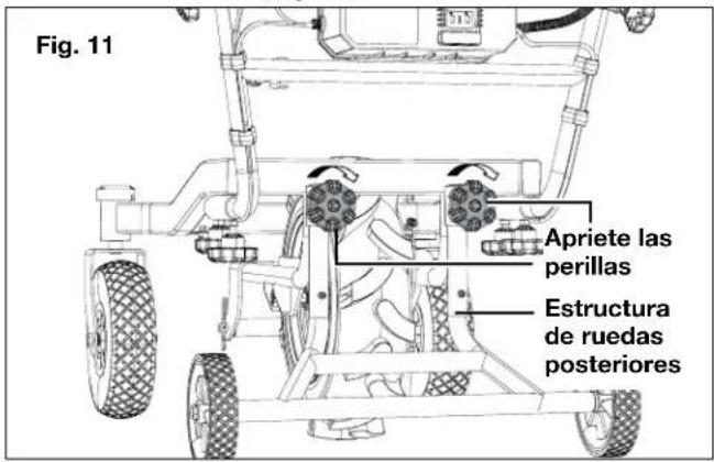 Fig. 11 Apriete las perillas Estructura de ruedas posteriores