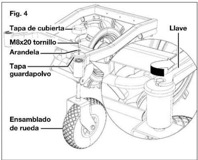 Fig. 4 Tapa de cubierta M8x20 tornillo Arandela Tapa guardapolvo Ensamblado de rueda Llave