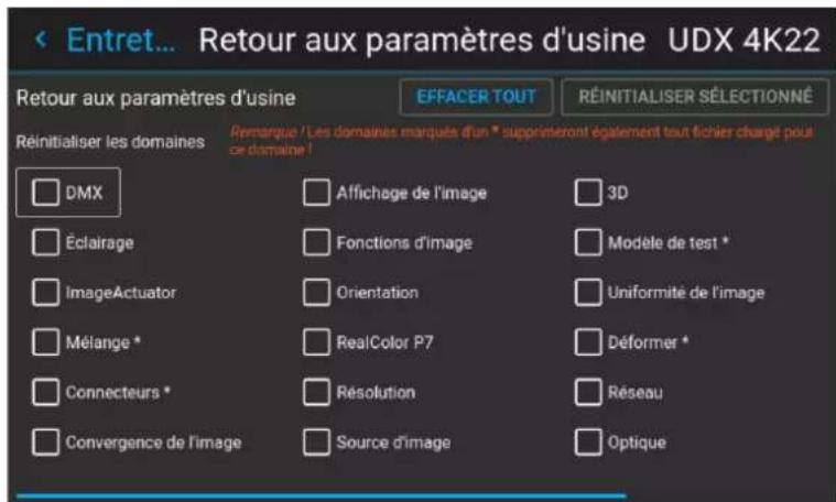 Barco Medea - Comment réinitialiser l'ensemble des paramètres du projecteur - 2
