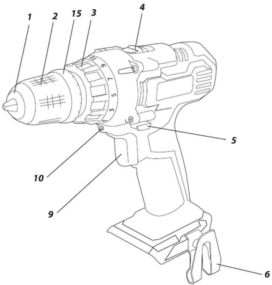 Technical diagram of a drill press with numbered parts for identification