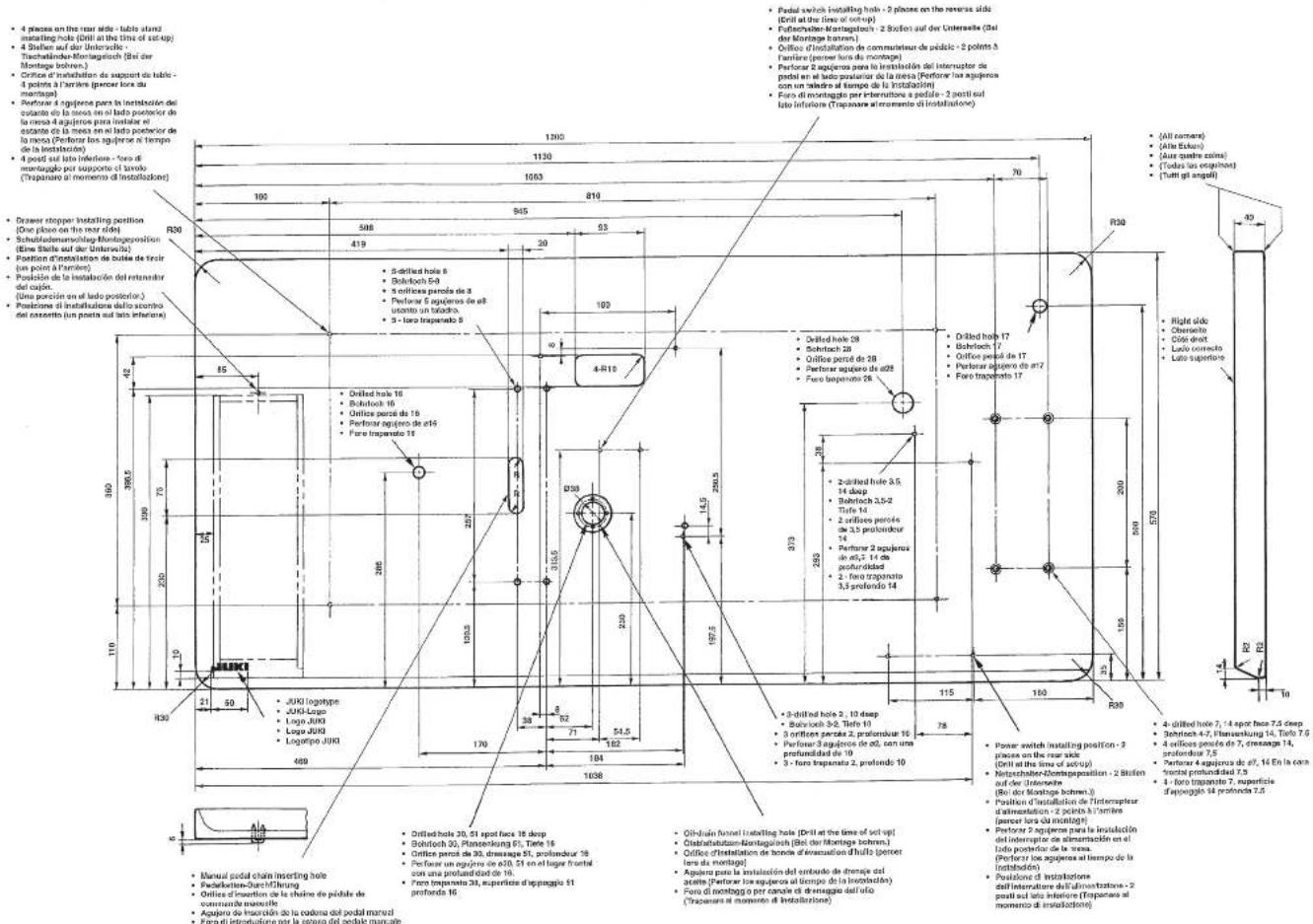 JUKI LK-1930 - Schema de la table / Plano de la mesa / Disegno del tavolo - 1