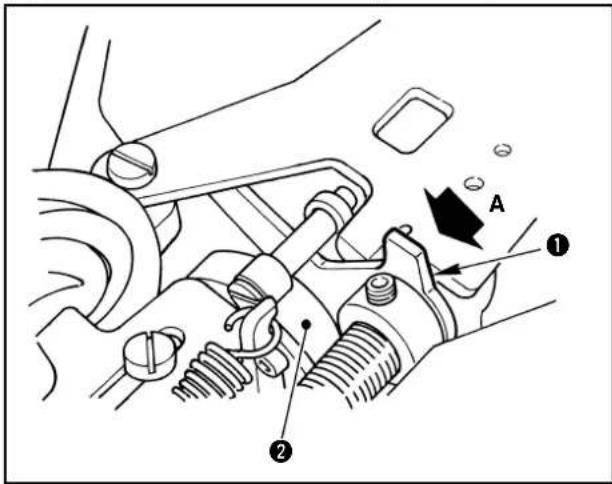 Technical diagram of a mechanical assembly with labeled parts and directional arrow