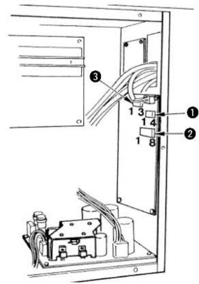 Technical diagram of an electrical cabinet with numbered components and wiring labels