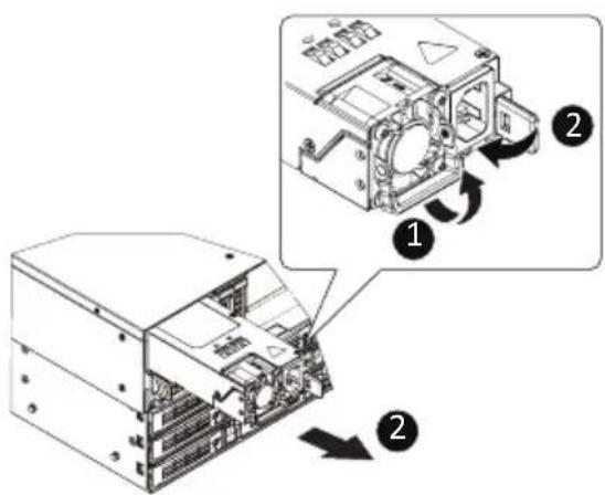 Technical diagram showing a computer tower with labeled components and directional arrows indicating assembly or operation.