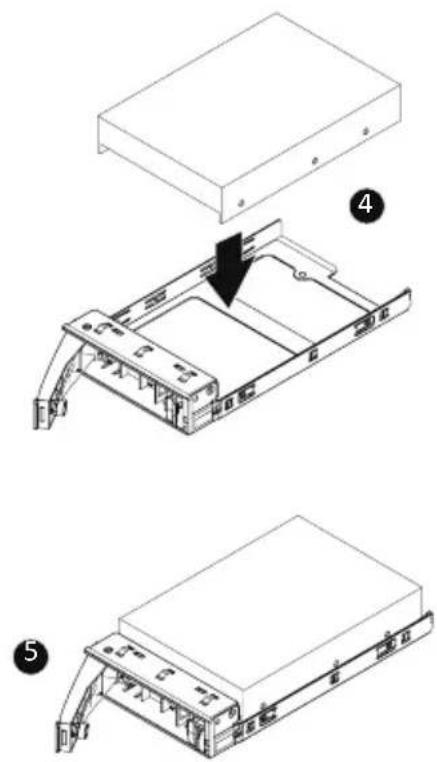 Technical diagram showing assembly steps of a device with labeled components and directional arrows