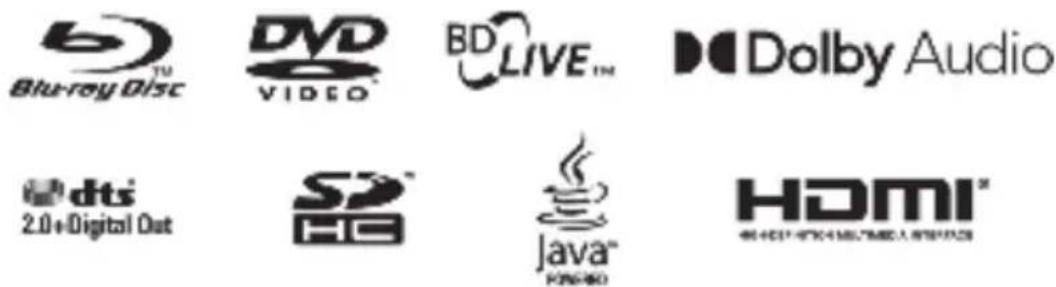 Blu-ray Disc DVD VIDEO BDLIVE™ Dolby Audio dtsi 2.0+Digital Out SD HG Java™ FONSHO HDMI™