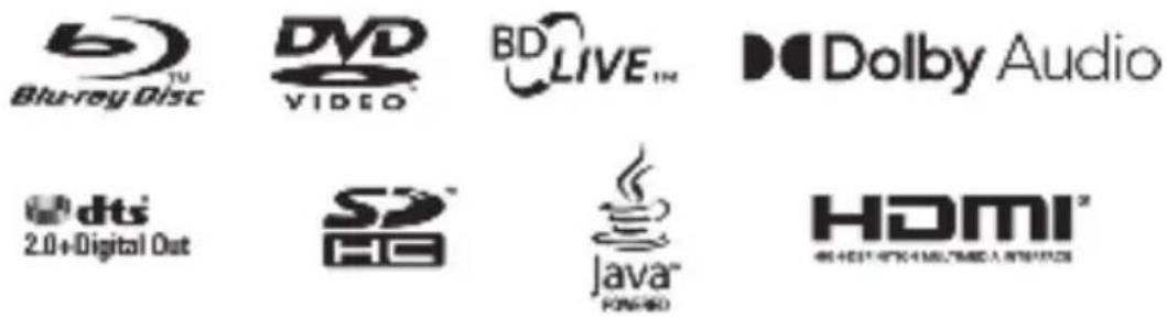 Blu-ray Disc DVD VIDEO BDLIVE™ Dolby Audio dts 2.0+Digital Out SD HC Java™ FONDED HDMI™