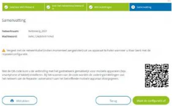 Samenvatting Netwerktouam: Netzweig_2021 Wachtwoord: (date_7.24(john's time) Vergelt (net de netwerkkabel (endien momenteel aangesloten) uit uw apparaat te haken wanneer u klaar bent met de repeaterconfiguate. Met de Oil-code kurs u de verbinding met het gastnerwerk gemakelijk voor mobilee apparaat (bajv. smartphone of tablet) installoren. Bij het scanem van de code worden de coderingstellingen van het netwerk van de Repeater automaticzij aan het Detreffende mobilee apparaat doorgegen. Aktivaten Terug Van de configuratie af