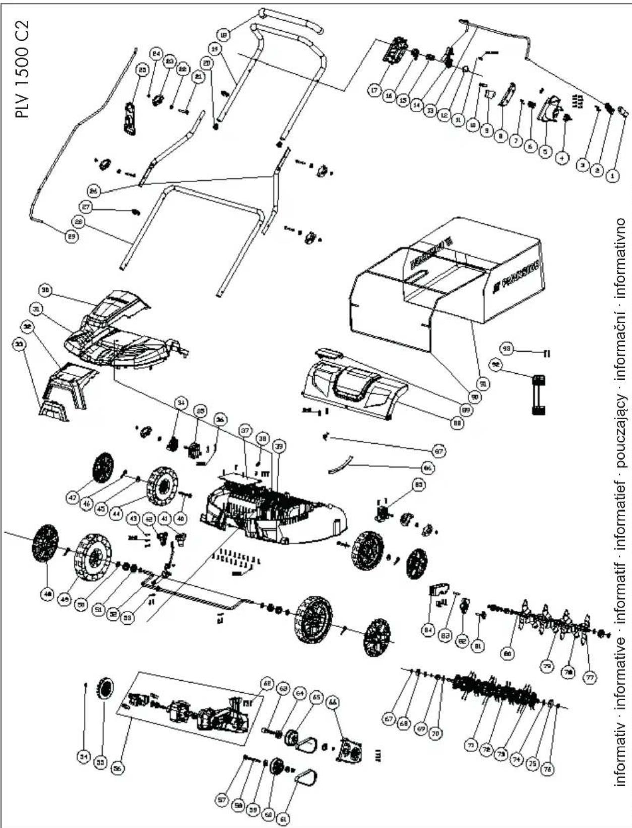 PARKSIDE PLV 1500 C2 - Explosionszeichnung • Exploded Drawing Vue éclatée • Explosietekening • Nákresy explózií Rysunek samorozwijający • Výkres sestavení Plano de explosión • Eksplosionstegning Vista esplosa • Robbantott ábra • Eksplozijska risba Eksplozivni crtež • Schemă de explozie Технически чертеж • Епі mérouș σχεδιαγράμματα - 1