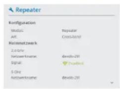 Repeater Configuration Moduli: Revater Alt: CrossBand Kohmetzwerk 2.4Gtr Netzwerkname: devolo-291 Signal: Davellert 5 Ohc Netzwerkname: devolo-291