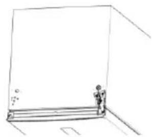 Simple line drawing of a room with a person standing near a horizontal bar (no text or symbols)