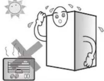 Illustration of a cartoon character standing beside a box with raindrops, under a sun and smoke (no text or symbols)