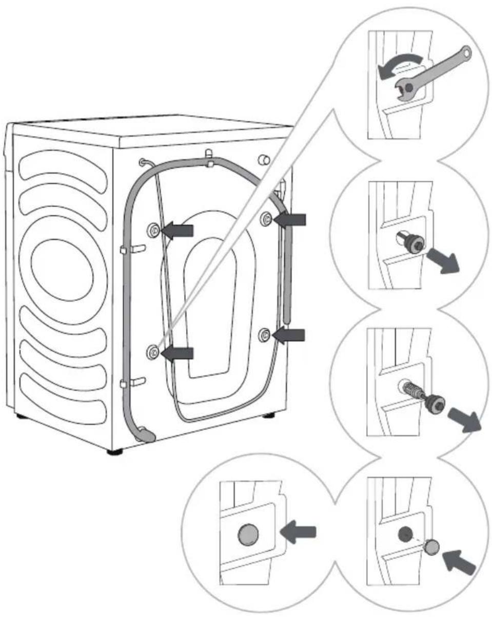HISENSE WF5S1045BW - DéPOSE DES VIS / TIGES DE BLOCAGE - 1